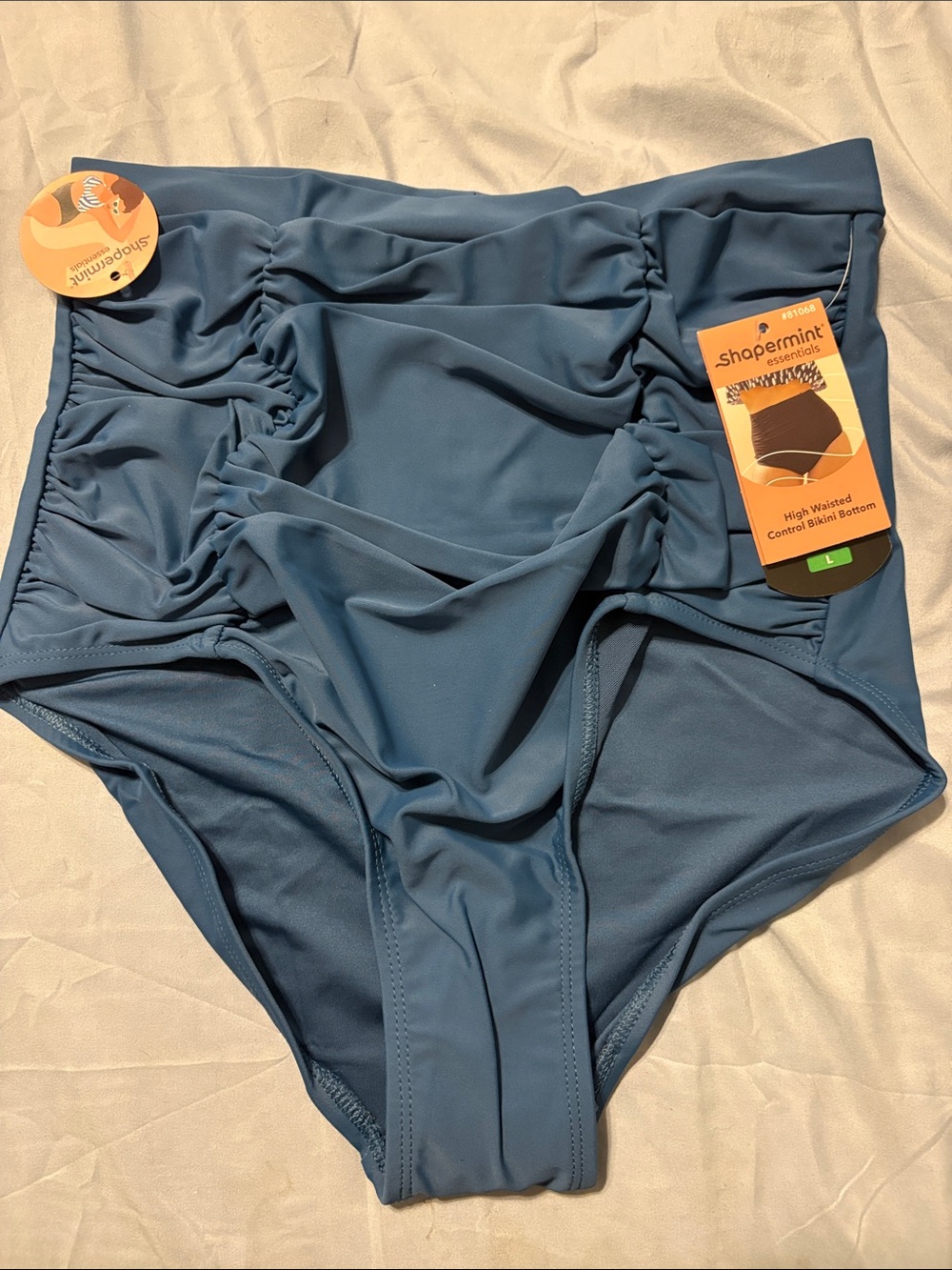 Shapermint High Waist Ruched Bikini Bottoms in Slate Blue